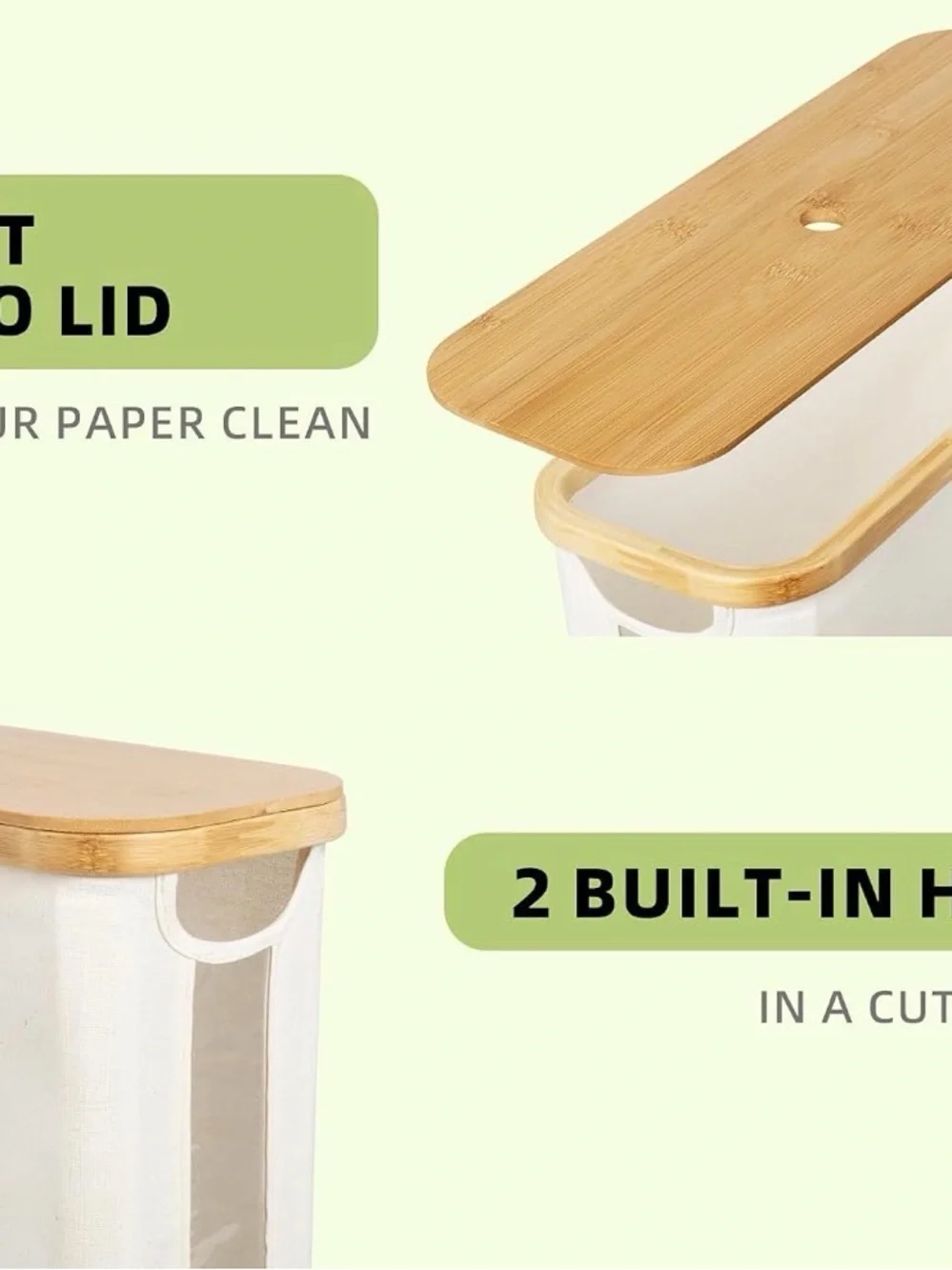 Toilet Paper Storage Basket with Bamboo Lid & Window